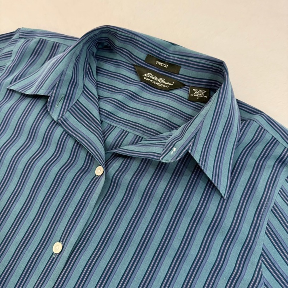 Men's Blue Striped Button-Front Dress Shirt Large